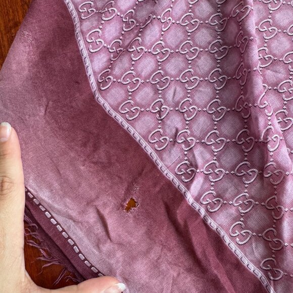 Gucci GG Monogram Jacquard Scarf Mauve Purple Wool Silk Blend - Picture 8 of 9